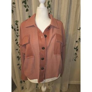 Pink Lady Women's Sweater / Jacket Plus Size 2x Deep Coral Two Tone Wood Buttons